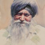 An Old Sikh Man. Watercolour, Richard Tiejun Chao.