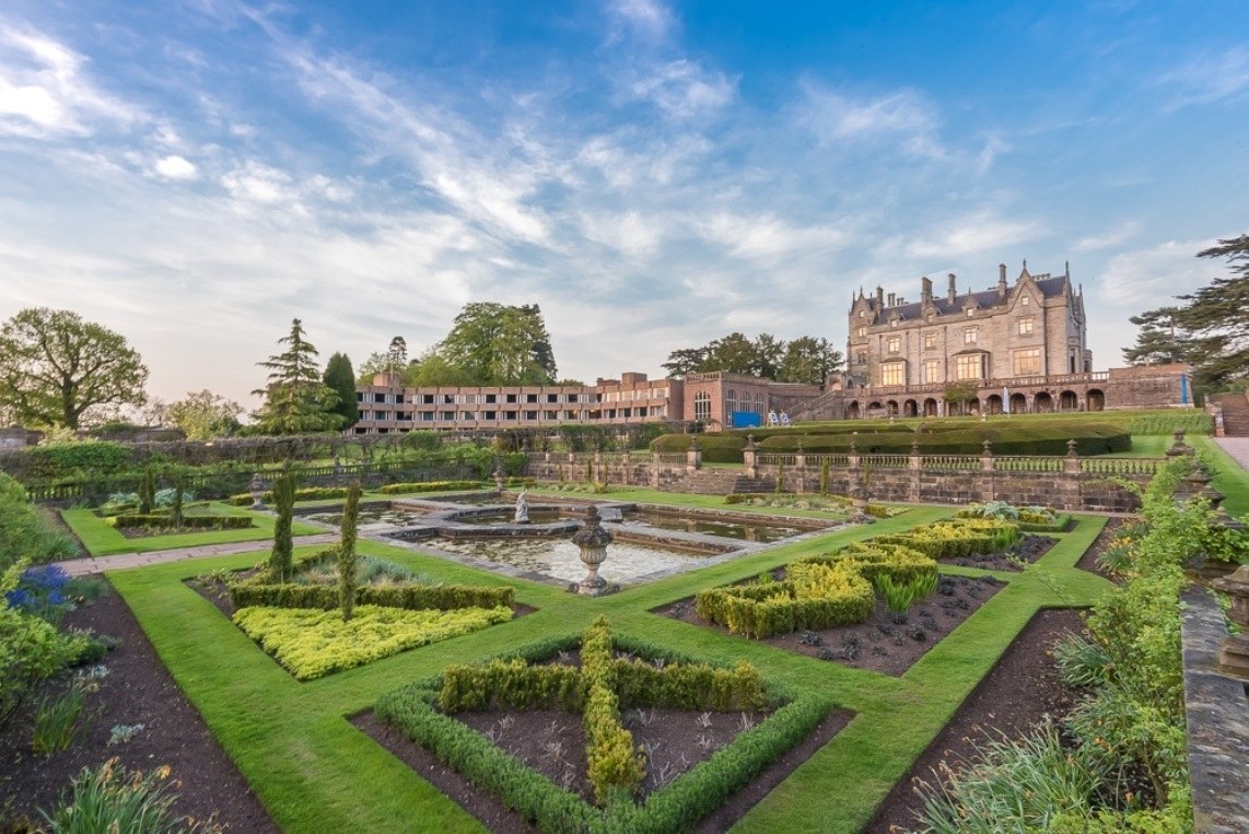 The Italianate gardens and Lilleshall Hall, home of IWM.