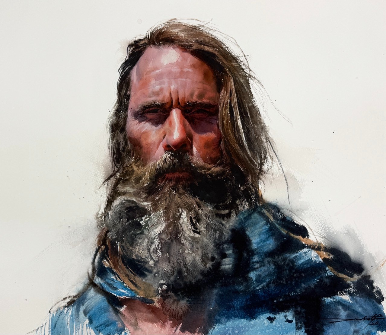 Bearded man. Watercolour, Jung Hun-sung.