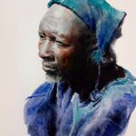 Man in a blue headscarf. Watercolour, Jung Hun-sung.