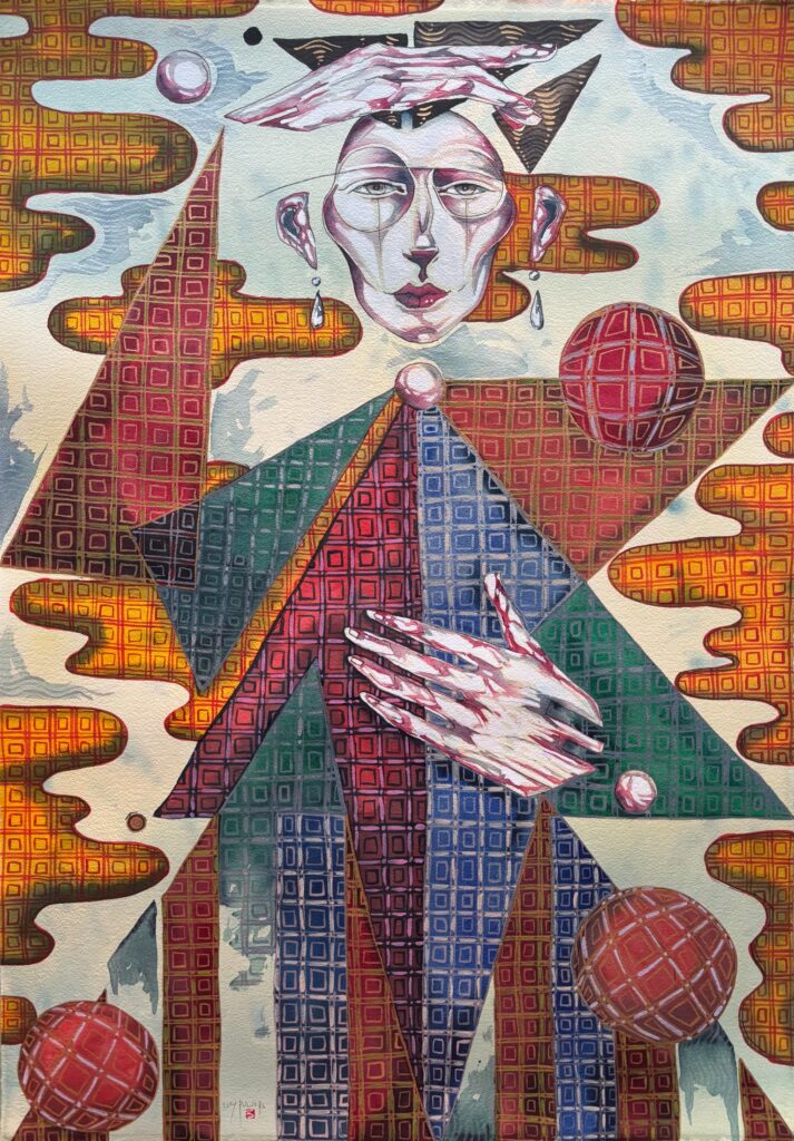 Pythia. Watercolour on 640gsm paper, 105 × 75 cm. Lucy Pulvers RI.